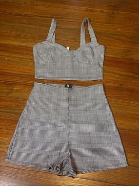 High-Waist Plaid Women’s Shorts - Gray